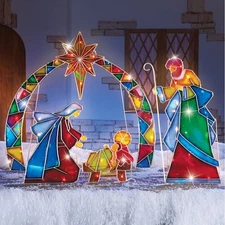 4-Pc. Lighted Mosaic Christmas Nativity Scene w/ Star of Bethlehem Arch Decor
