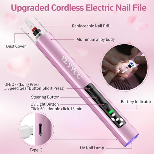 Cordless Nail Drill Electric File with UV Nail Lamp: Professional for Acrylic Ge - Picture 7 of 12