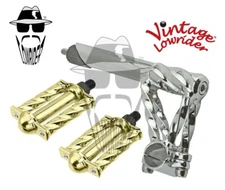 Vtg Double Twisted 21.1 Stem Chrome & Mini Square Twisted 1/2 Pedals Gold