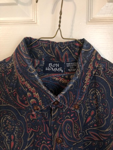 Vintage Bon Homme Mens L Cotton Paisley Long Sleeve Button Up Shirt Extra Large - Picture 3 of 7