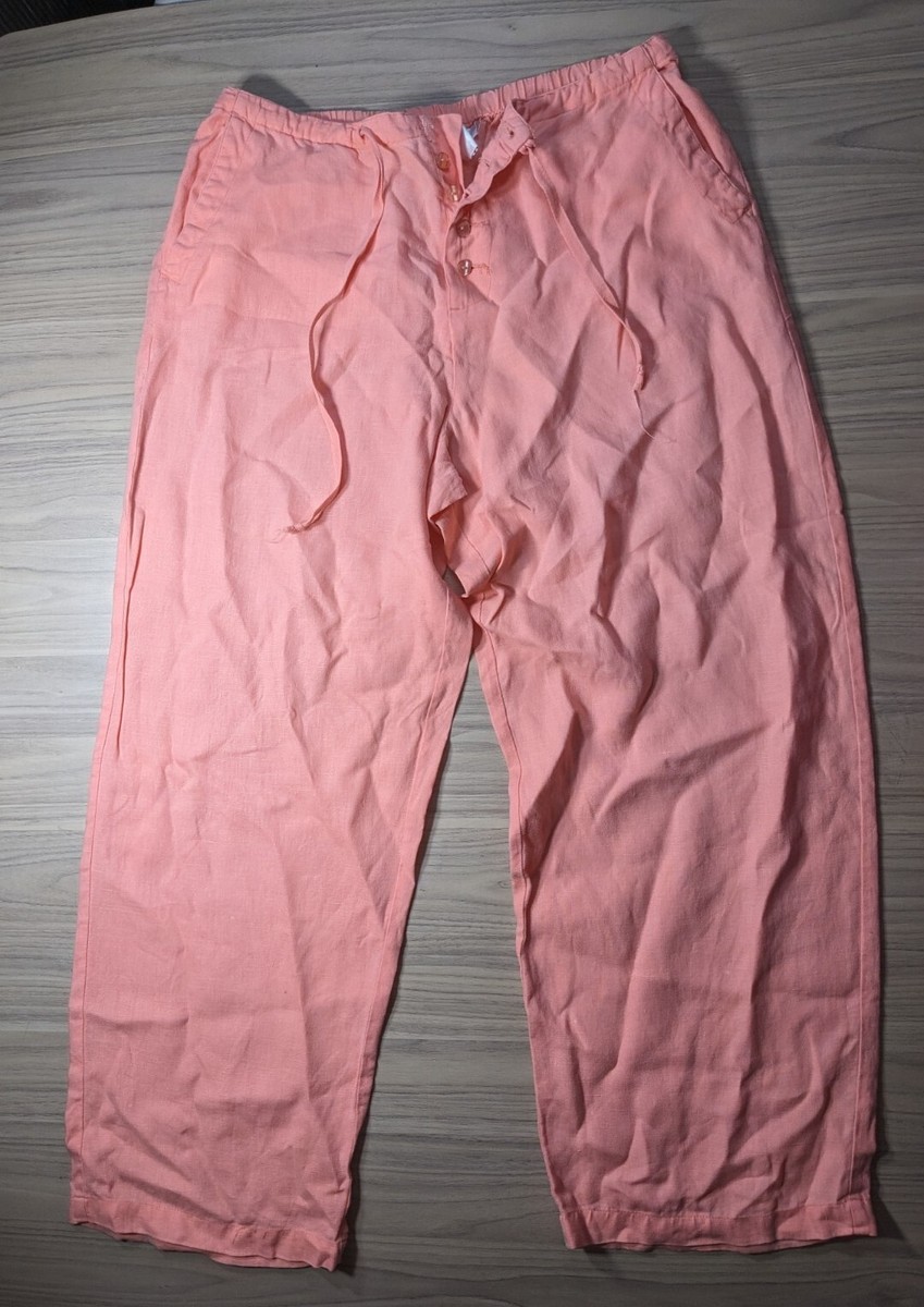 Chadwicks Real Comfort 100% Linen Pants Button Fly Drawstring Waist Pockets  12 | eBay