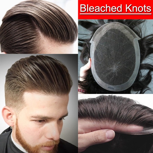 Full Swiss Lace Bleach Knots Front Hair Replacement Toupee Mens