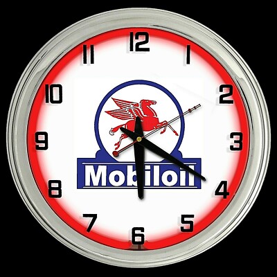 16" Mobil Oil Nostalgic Sign Red Neon Wall Clock Garage Man Cave ...