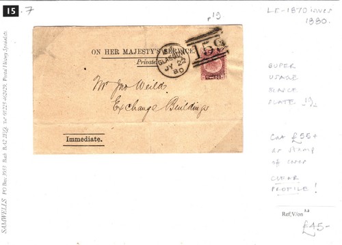 GB HALFPENNY Placa 19 PERFIL TRANSPARENTE Cubierta Glasgow Cat £55+ 1/2d Rojo 1880 15.7 - Imagen 2 de 9