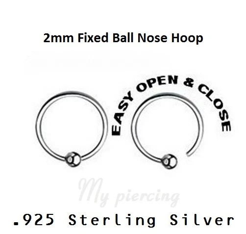 22g 1/4"- 3/8" enchapado en plata de ley .925 aro 2 mm bola fija nariz anillo pendiente Foto 2 de 3