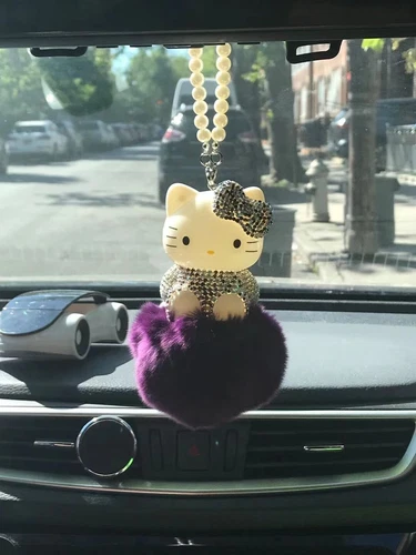 Cute Hello Kitty Car Rearview Mirror Hanging Ornament Accessories （Purple）