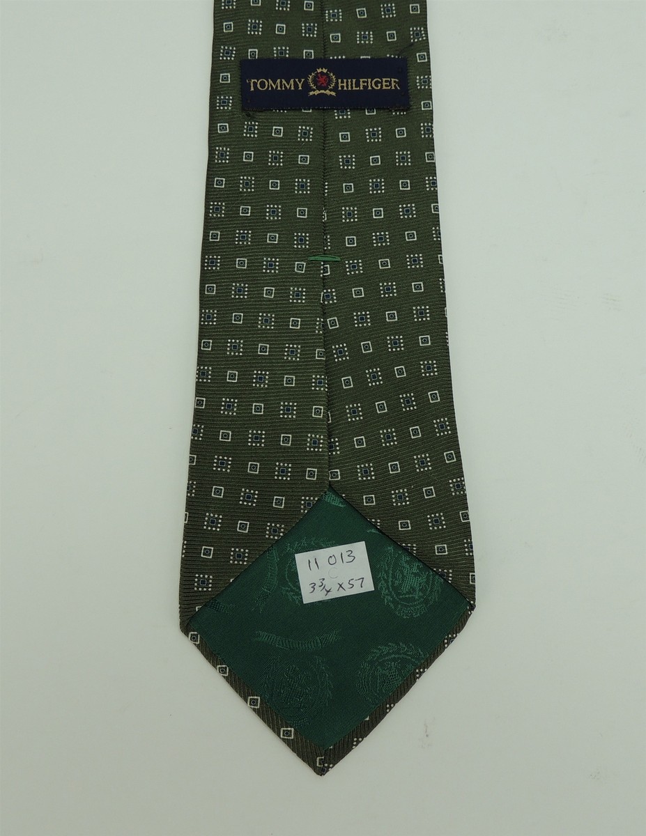 トミー Tommy Hilfiger Men's 100% Silk Woven Geometric Neck Tie Green 3 3