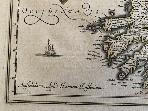 Attractive original antique 17th C. Jansson map of Ireland - Picture 6 of 8