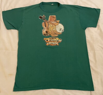 Vtg Love That Country Music 80s XL T-Shirt Boots Hat Banjo Fiddle Single Stitch