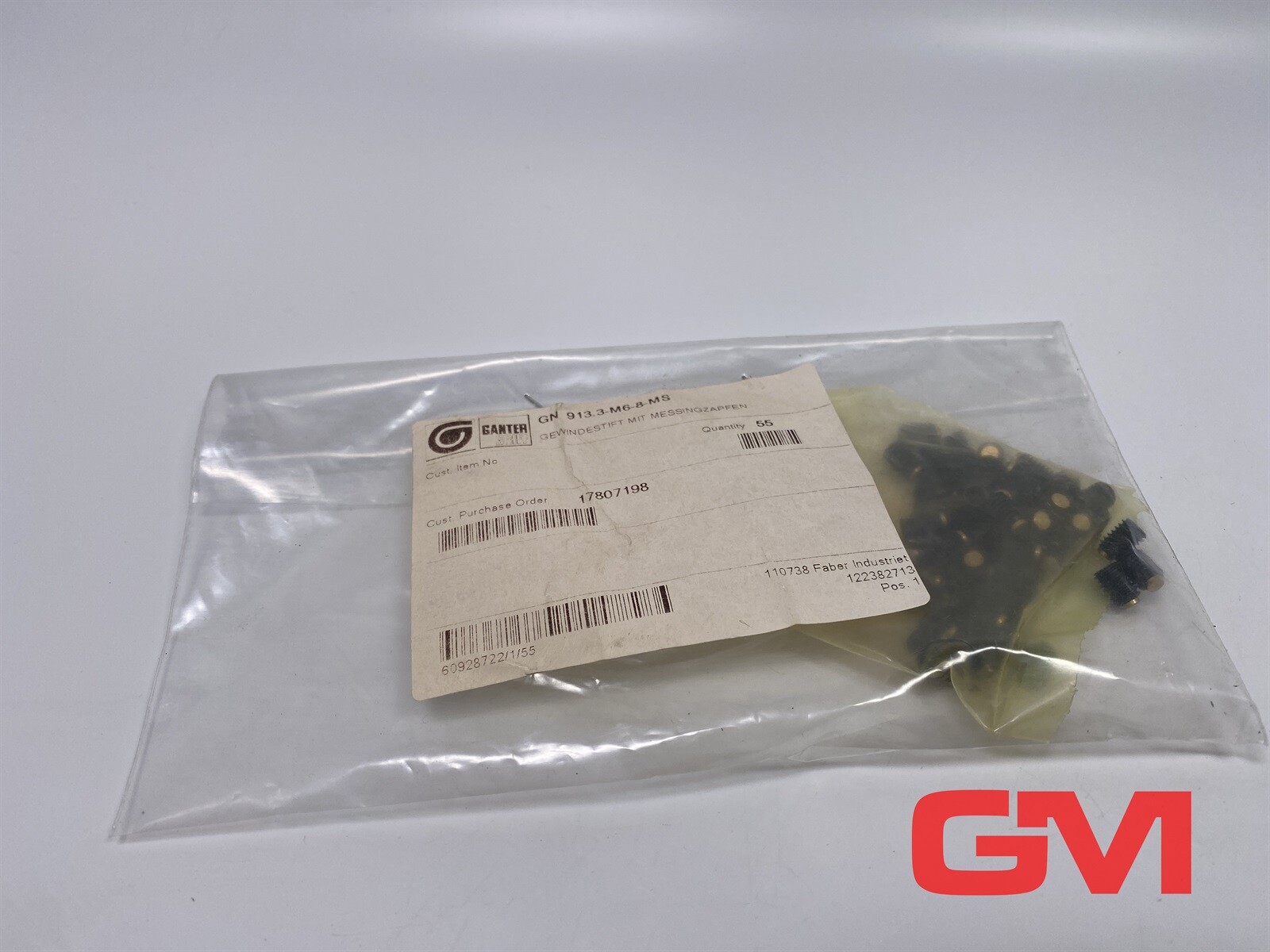 Ve 55x Ganter Set Screw with Brass Pin GN 913.3-M6-8-MS