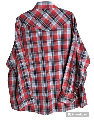 Wrangler Pearl Snap Men's XXL Red Plaid Long Sleeve Western - Picture 3 of 6