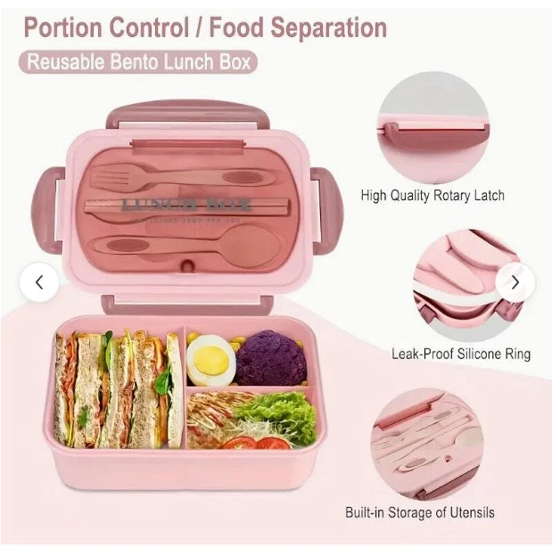 Reusable Bento Box / Lunch Box with Utensils Leakproof Microwa Safe - Pink