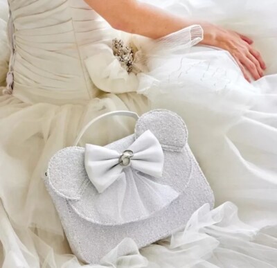 LOUNGEFLY Disney Minnie Mouse Sequin Wedding Crossbody Bag Purse White Bride New
