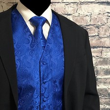 ROYAL BLUE XS to 6XL Paisley Tuxedo Suit Dress Vest Waistcoat  Neck tie wedding