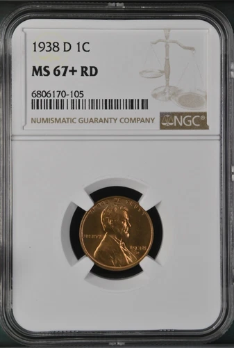 1938-D 1C RD Lincoln Wheat One Cent NGC MS67+RD  6806170-105