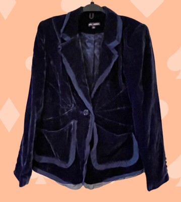 HSN Libby Edelman, Ink Blue Velvet Blazer/Jacket w/ Satin Frill