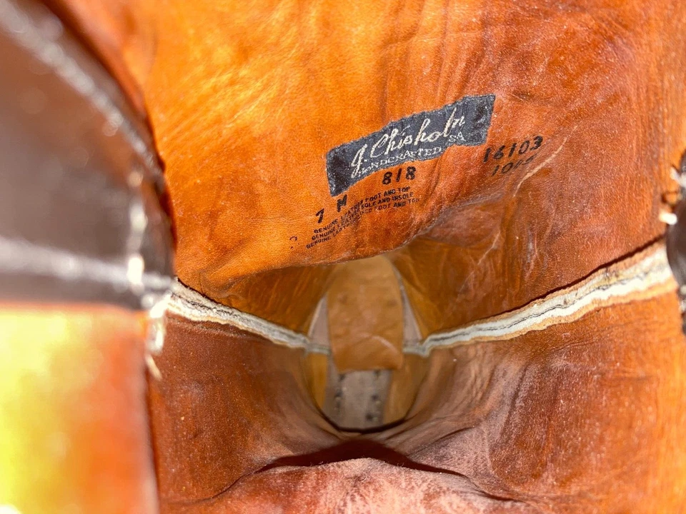 J. CHISHOLM ПШЕНИЦЫ ЖЕЛТОВАТО-КОРИЧНЕВЫЙ ВЫСОКИЙ ВИНТАЖНЫЙ WESTERN КОВБОЙ РАНЧО РОДЕО ТАНЦЕВАЛЬНЫЕ БОТИНКИ 7 М - Изображение 2 из 4