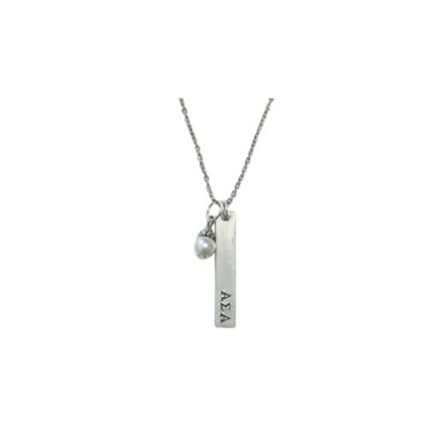 Alpha Sigma Alpha ASA Bar Pendant Necklace with Glass Pearl FREE SHIPPING