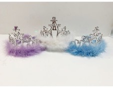New Girls Play Dress Up Princess High Feathered Tiara Crown Purple Blue or White