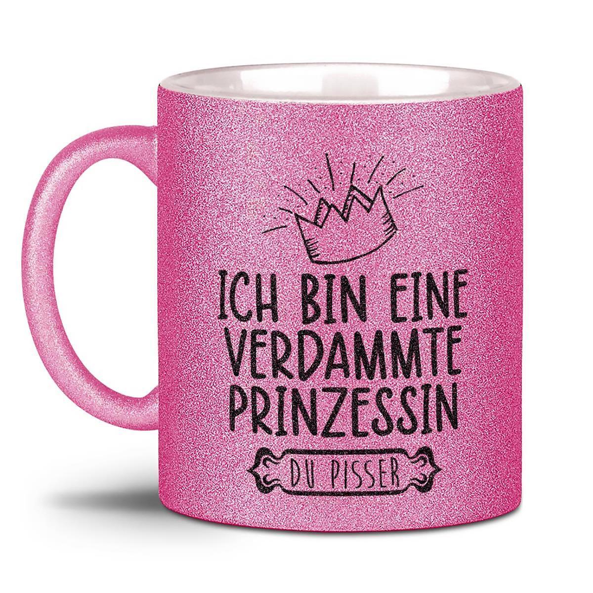 Lustige Glitzer-Tasse mit Spruch Eine verdammte Prinzessin - Frech Büro