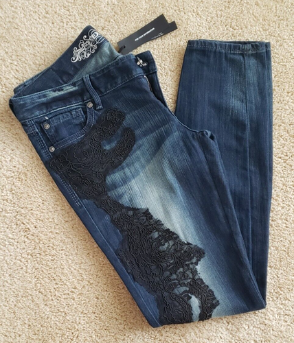 Express women Zelda Slim Fit Ultra Low Rise Ultra Skinny Black Lace Jeans size 8 - Picture 8 of 12
