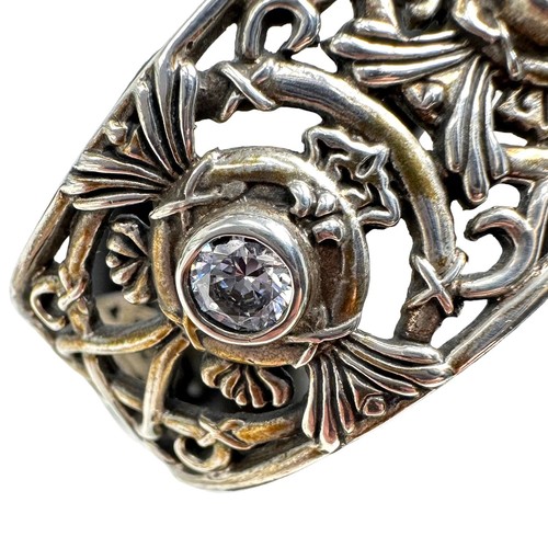 Orecchini Clip Bracciale Vintage Tono Argento Lavoro Aperto Filigrana Incorporato Strass - Foto 8 di 14