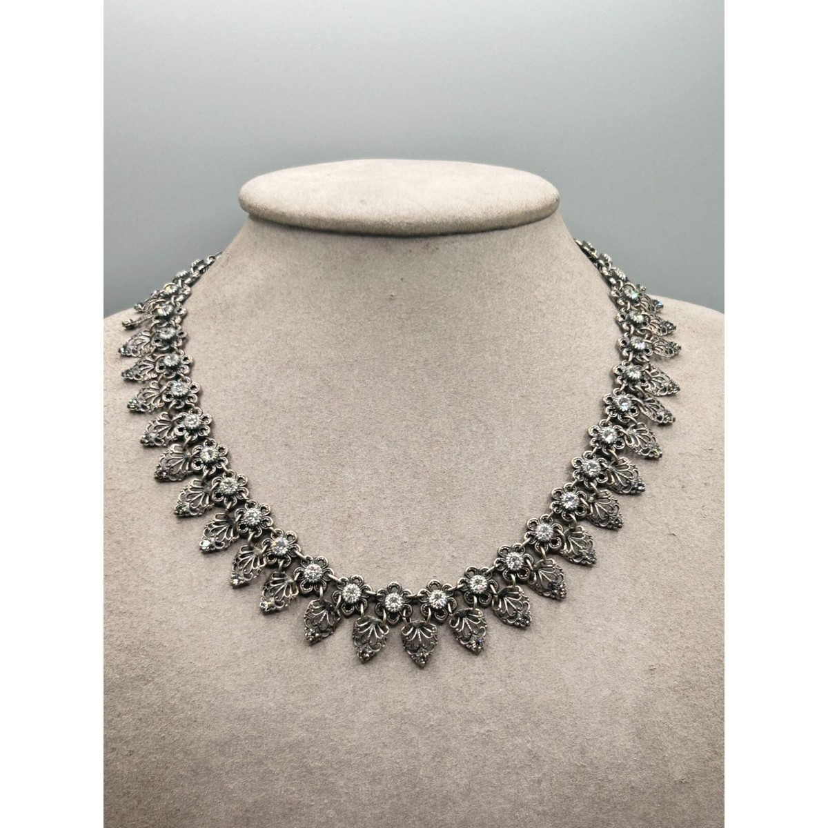 Signed Kenny Ma San Francisco Necklace Filigree Clear Crystals w