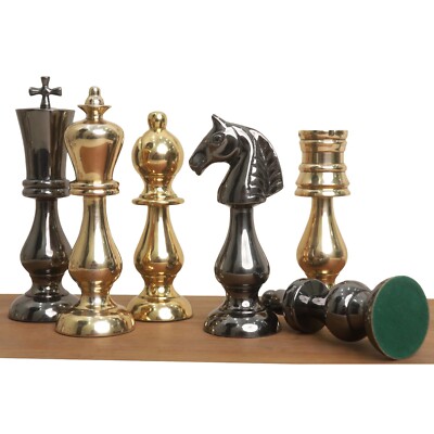 4,5'' Regal Curve Serie Messing Metall Luxus Schachspiel - nur Figuren - Gold & M