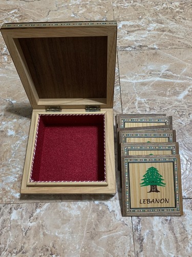 Inlayed Wood Coaster Box With Six Coasters - Picture 3 of 5