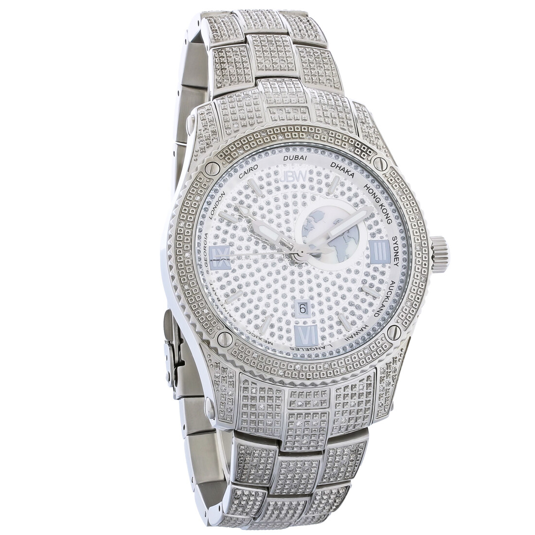 JBW Jet Setter GMT Stainless Steel Diamond Men's Quartz Watch J6370B