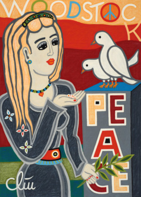 JACQUELINE DITT - Feeding the Woodstock Birds A4 DRUCK n.Gemälde Bilder Peace  