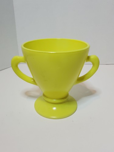 Hazel Atlas Ovide Platonite Footed Open Sugar Bowl Yellow Green - 第 1/6 張圖片