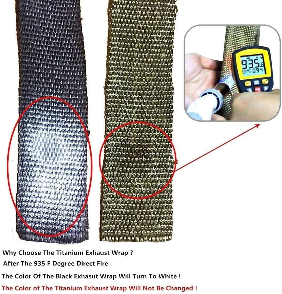 Rollo de envoltura térmica de escape de titanio de 2" x 50' para protector térmico de fibra de vidrio para motocicleta T Foto 4 de 4