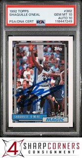 1992 TOPPS #362 SHAQUILLE O'NEAL RC HOF PSA 10 DNA AUTO 10