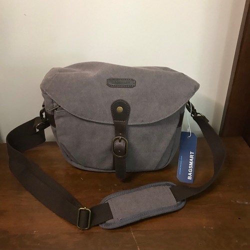 Bagsmart Kameratasche braun Canvas gepolsterter Schultergurt Außentaschen neu