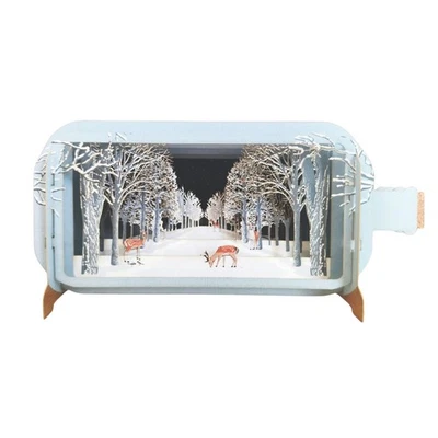 ALLJOY DESIGN Message In A Bottle 3D Pop Up Christmas Card Snowy Woodland Deer Xmas Greeting