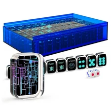 American Mahjong Set 166 Tiles with Blue Storage Case, Black Transparent Acrylic