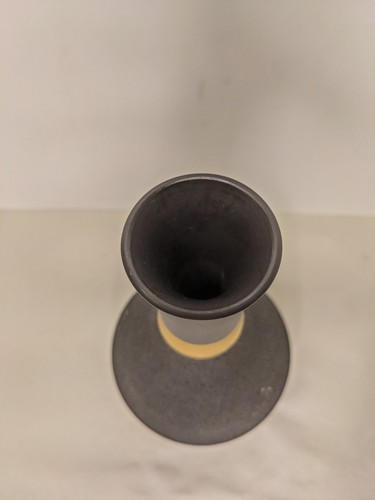 Wedgwood Black Basalt Textured Robert Minkin Vase Gold Band 7" - Picture 11 of 15