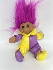 Russ Troll Pink Yellow Circus Clown Doll Jester Pink Magenta Hair Vintage Small