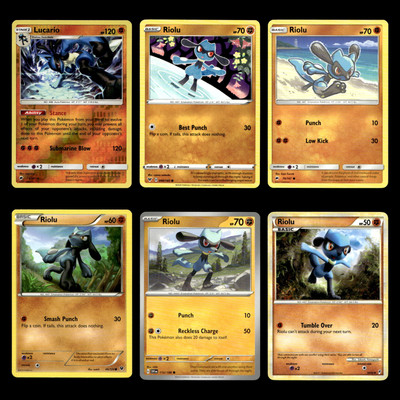 6x Lucario Holo Riolu Lot 71 Sun Moon Burning Shadows Pokemon Cards Collection 