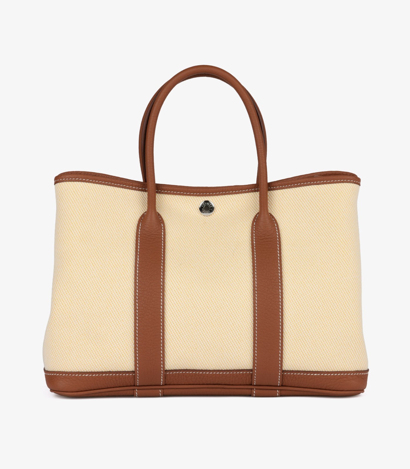 Hermès Ecru, Jaune Citron Twill H Canvas & Gold Negonda Verso Garden Party
