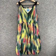 Simply Vera Vera Wang Dress Women L Large Green Geometric Sheath Midi V-Neck