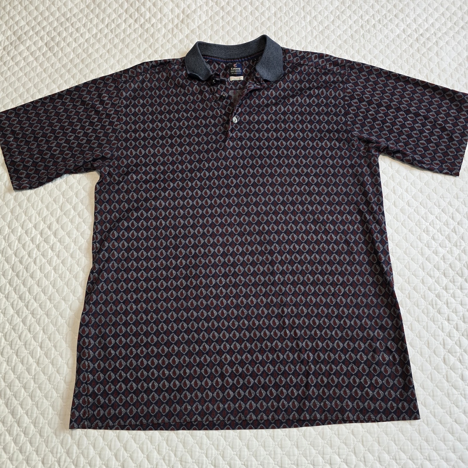 VTG 80s Callaway Golf Polo Shirt Mens L Navy/Red/Gray Geometric Cotton Nordstrom