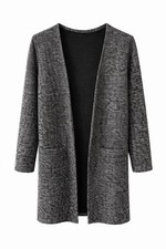 Gray Knit Open Front Cardigan Sweater with Pockets Women Long Sleeve Casual