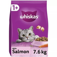 7.6kg Whiskas 1+ Adult Complete Dry Cat Food Salmon Cat Biscuits (4x1.9kg) 3.68 per kilo
