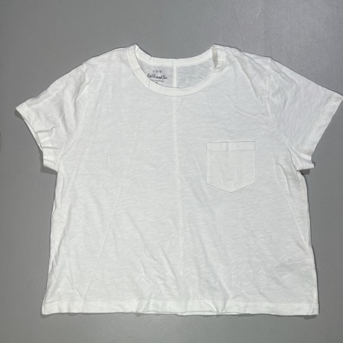J Crew Cropped Crew Crewneck Girlfriend Tee Size Large White Cotton Boxy T-Shirt