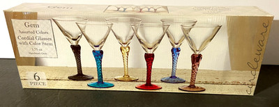 Circleware Gem Cordial Glasses Twisted Assorted Colored Stems Set Of 6
