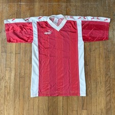 Vintage 90's Pink Salmon and White Puma Soccer Jersey V Neck sz. xs