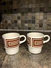 2 Vintage MCM McCoy USA Brown And White Stackable Coffee Mugs