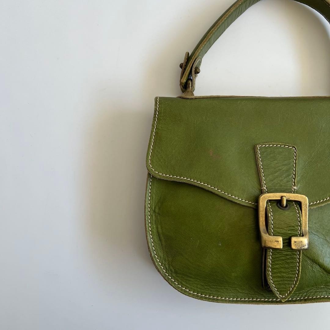 MIU MIU Archive Belted Leather Handbag Green Vintage Tote Mini 
